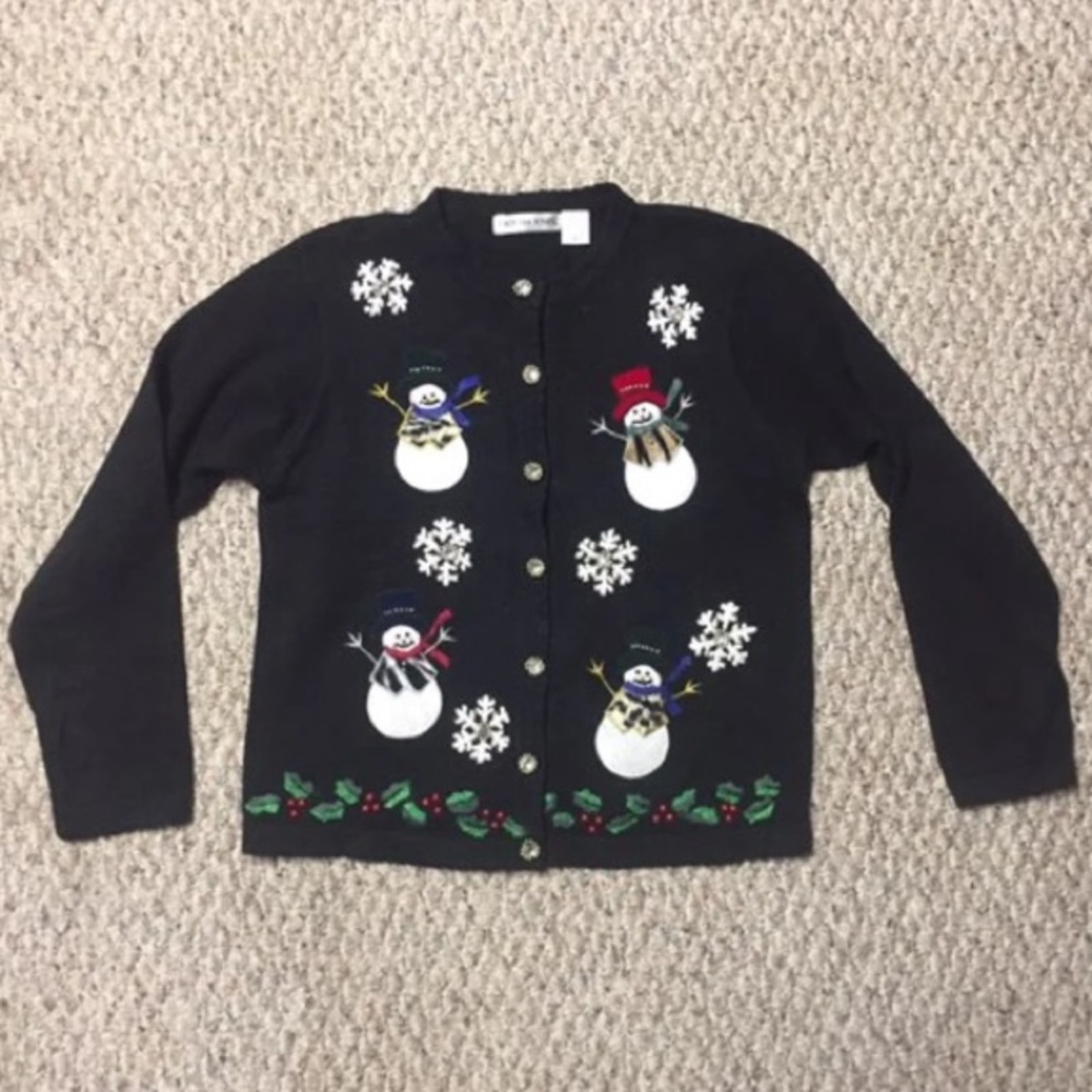 Festive Embroidered Snowman Cardigan Sweater
